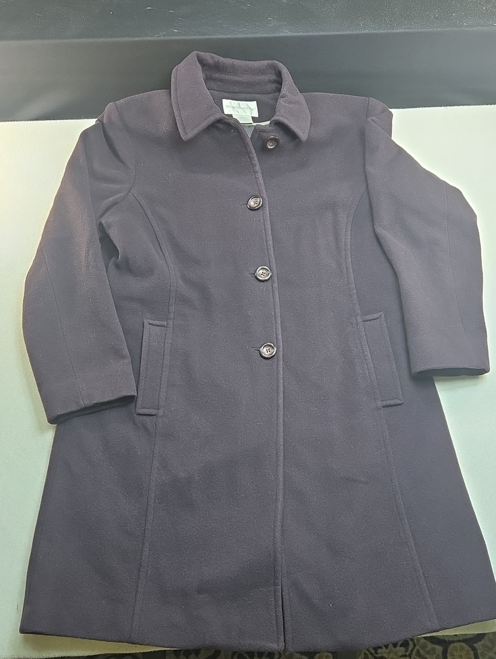 Classic Women's Navy Violet Wool-Blend Button Up Pea Coat